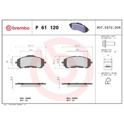 Brake Pad Set BREMBO P61120 OE Ref 1610428780