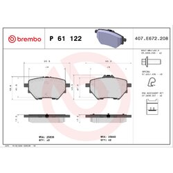 Brake Pad Set BREMBO P61122 OE Ref 1617535380
