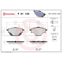 Brake Pad Set BREMBO P61124 OE Ref 1617535480
