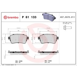 Brake Pad Set BREMBO P61133 OE Ref 1673603880