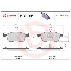 Brake Pad Set BREMBO P61134 OE Ref 1675991780