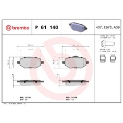 Brake Pad Set BREMBO P61140 OE Ref 1680301680