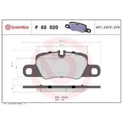 Brake Pad Set BREMBO P65020 OE Ref 97035294902
