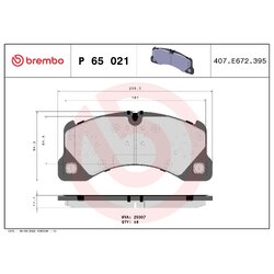 Brake Pad Set BREMBO P65021 OE Ref 7P0698151B