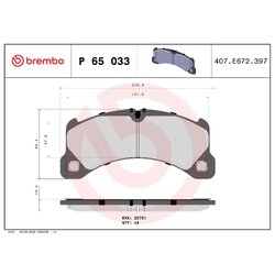 Brake Pad Set BREMBO P65033 OE Ref 95B698151AS