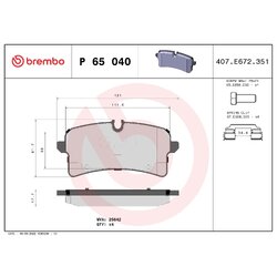 Brake Pad Set BREMBO P65040 OE Ref 95B698451A
