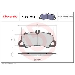 Brake Pad Set BREMBO P65043 OE Ref 95B698151AN