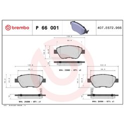 Brake Pad Set BREMBO P66001 OE Ref 95521571