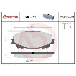 Brake Pad Set BREMBO P68071 OE Ref 410606808R