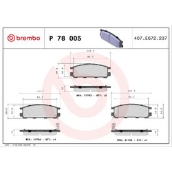 Brake Pad Set BREMBO P78005 OE Ref 26296AA060