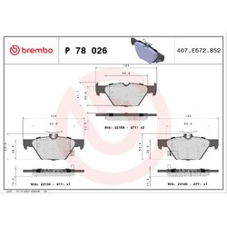 Brake Pad Set BREMBO P78026 OE Ref 26696AL01A