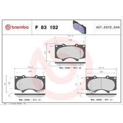 Brake Pad Set BREMBO P83102 OE Ref 044650K280