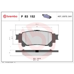 Brake Pad Set BREMBO P83152 OE Ref 044660D040