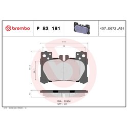 Brake Pad Set BREMBO P83181 OE Ref 044661101079