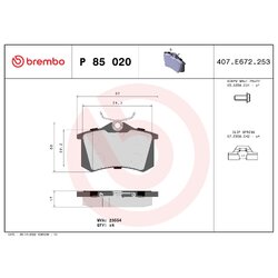 Brake Pad Set BREMBO P85020X OE Ref 1E0698451B