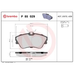 Brake Pad Set BREMBO P85029 OE Ref 701698151E