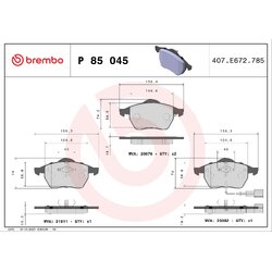 Brake Pad Set BREMBO P85045 OE Ref 1J0698151L