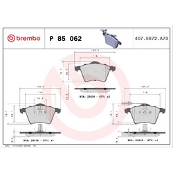 Brake Pad Set BREMBO P85062 OE Ref 1151377