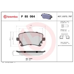 Brake Pad Set BREMBO P85064 OE Ref 3D0698451A