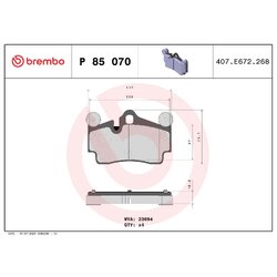 Brake Pad Set BREMBO P85070 OE Ref 7L0698451