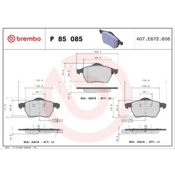 Brake Pad Set BREMBO P85085 OE Ref 4B0698151AB