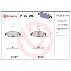 Brake Pad Set BREMBO P85098 OE Ref 8K0698151B