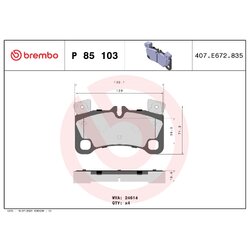 Brake Pad Set BREMBO P85103 OE Ref 7L0698451D