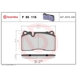 Brake Pad Set BREMBO P85116 OE Ref 8J0698151E