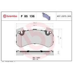 Brake Pad Set BREMBO P85136 OE Ref 4G0698151AF