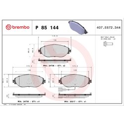 Brake Pad Set BREMBO P85144 OE Ref 5Q0698151K