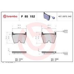 Brake Pad Set BREMBO P85152 OE Ref 8U0698151F