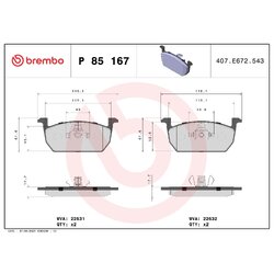 Brake Pad Set BREMBO P85167 OE Ref 2Q0698151C
