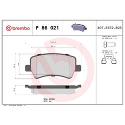 Brake Pad Set BREMBO P86021 OE Ref 306715740