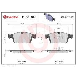 Brake Pad Set BREMBO P86026 OE Ref 31445985