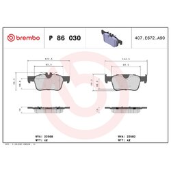 Brake Pad Set BREMBO P86030 OE Ref 31423654