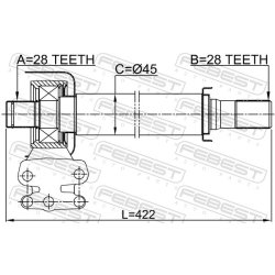 Arbre de transmission (arbre de transmission homocinétique) FEBEST 1212-TM2WDRH pour HYUNDAI, KIA FEBEST