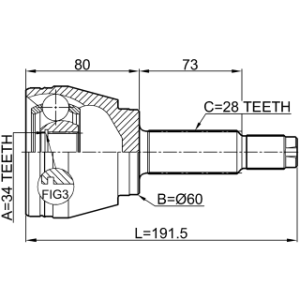 Joint homocinétique extérieur FEBEST 1410-REXII pour SSANGYONG REXTON FEBEST