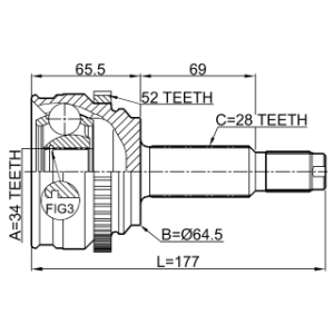 Joint homocinétique extérieur FEBEST 1410-RODA52 pour SSANGYONG STAVIC, RODIUS FEBEST