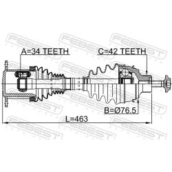 Arbre de transmission (arbre homocinétique) FEBEST 1714-8WF pour AUDI A4, A5, A4L OE 8W0407271 FEBEST