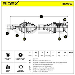 Driveshaft (Cv Axle) RIDEX 13D0663 OE Ref 5N0 407 761 QX