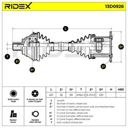 Driveshaft (Cv Axle) RIDEX 13D0926 OE Ref 1K0407271KA