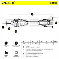 Driveshaft (Cv Axle) RIDEX 13D1165 OE Ref 8W0407271D