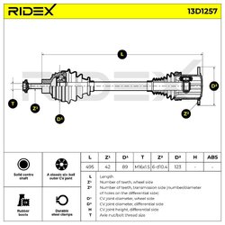 Driveshaft (Cv Axle) RIDEX 13D1257 OE Ref 8R0407271
