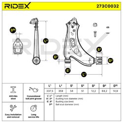 Control Trailing Arm RIDEX 273C0032 OE Ref 6Q0 407 151 D RIDEX