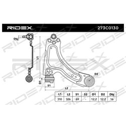 Bras de suspension arrière RIDEX 273C0130 pour VAUXHALL 03 52 042 RIDEX