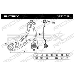 Bras de suspension arrière RIDEX 273C0138 pour VAUXHALL 03 52 041 RIDEX