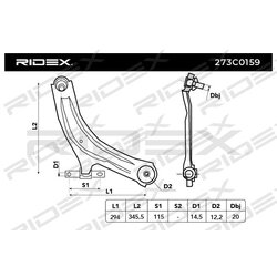 Bras de suspension arrière RIDEX 273C0159 pour NISSAN, RENAULT 54500-BB00A RIDEX