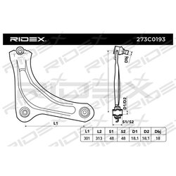 Bras de suspension arrière RIDEX 273C0193 pour CITROËN, PEUGEOT 3521.Q3 RIDEX