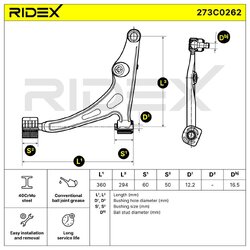 Bras de suspension arrière RIDEX 273C0262 pour SUZUKI 45202-60G00 RIDEX