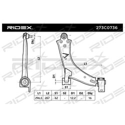 Bras de suspension arrière RIDEX 273C0736 pour CITROËN, PEUGEOT 1614447680 RIDEX